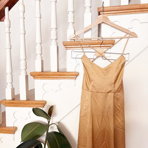 NWT Show Me Your Mumu Godshaw Goddess Gown Gold Satin Maxi Dress Size S Small - Picture 3 of 14